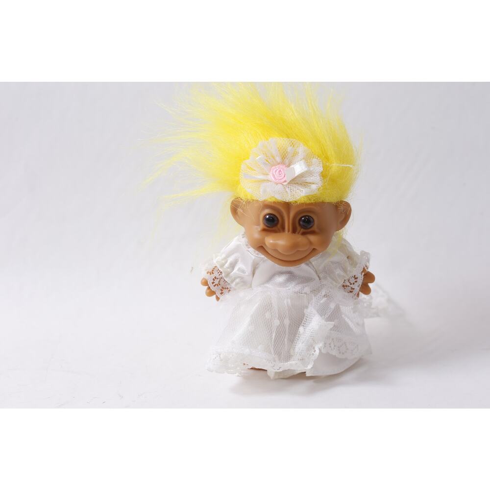 90s Vintage Russ Bride Troll Doll in White Dress Wedding Theme Toy